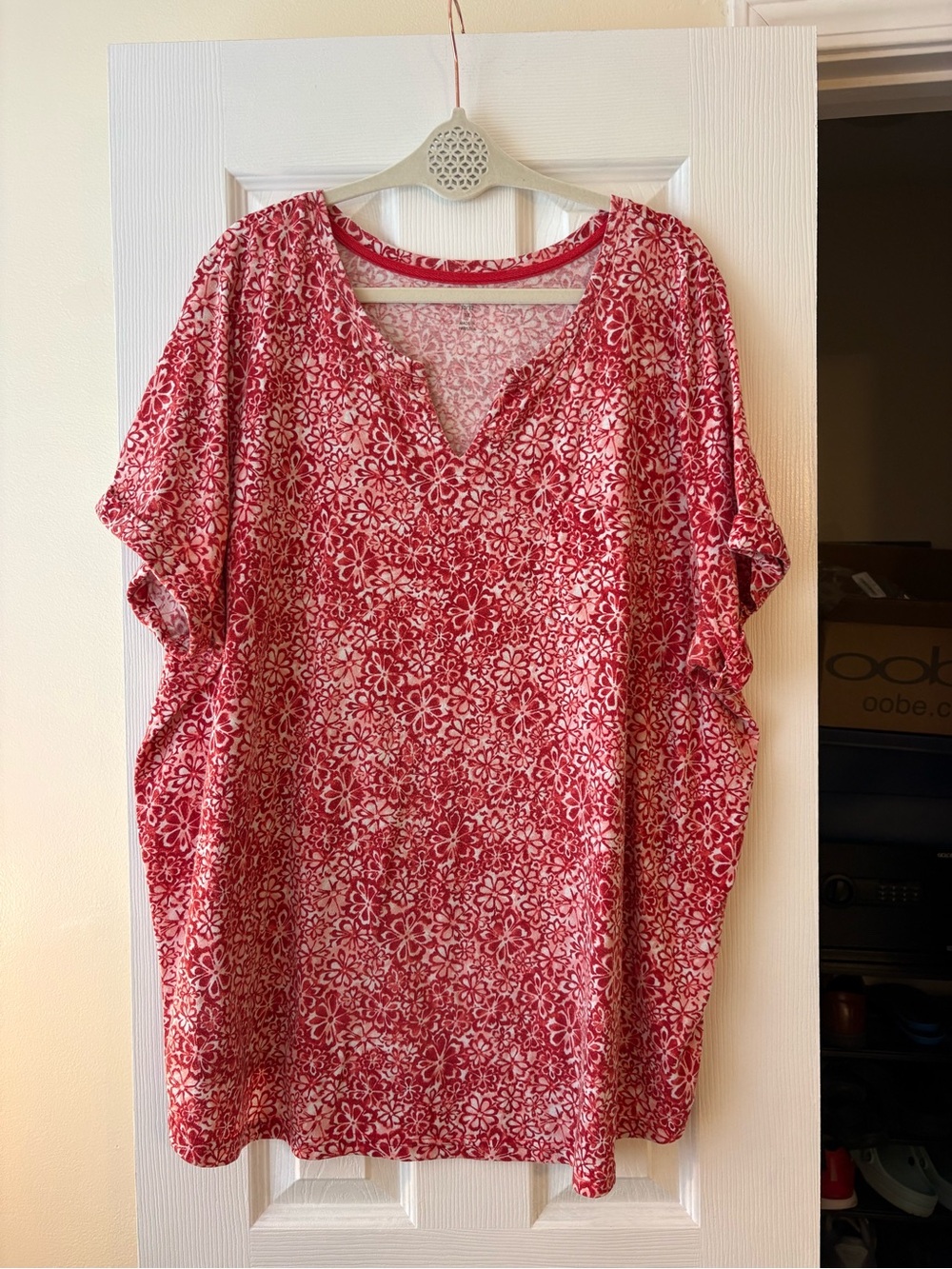Woman Within Red Floral V-Neck Tunic